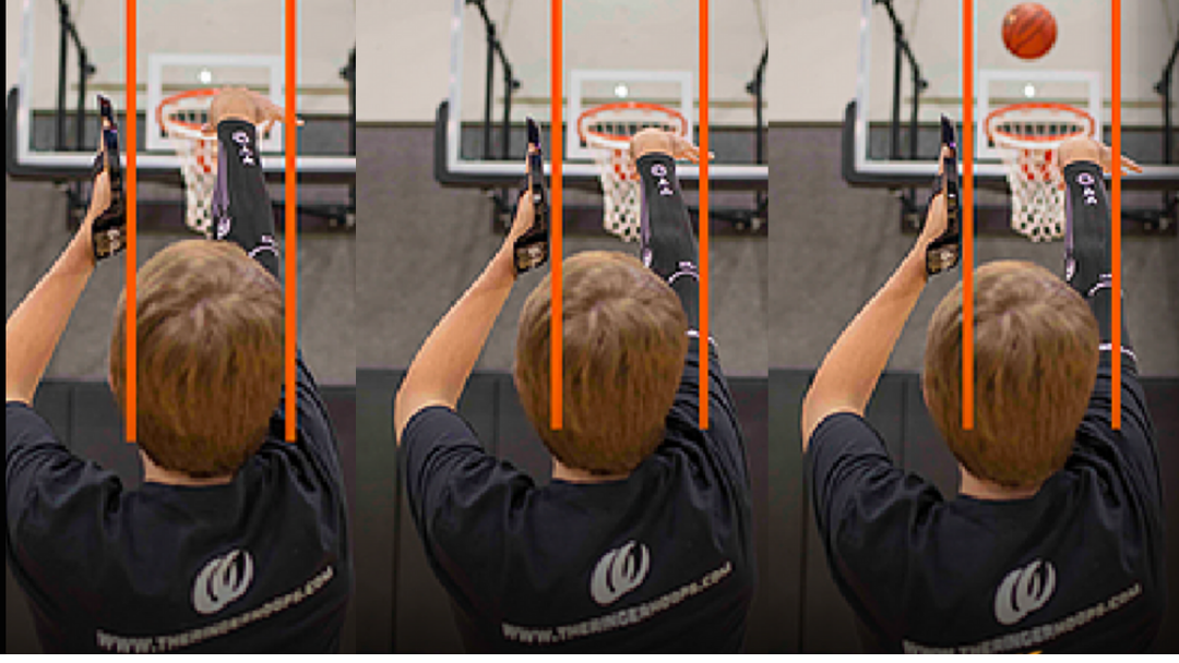 Three images of a person practicing basketball shooting with a focus on form, accompanied by text about daily practice time for results.